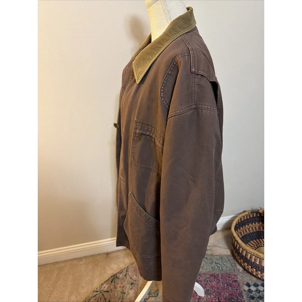 Vtg LL Bean Barn Coat Chore Jacket Tall XXL Plaid Lining Corduroy Collar
